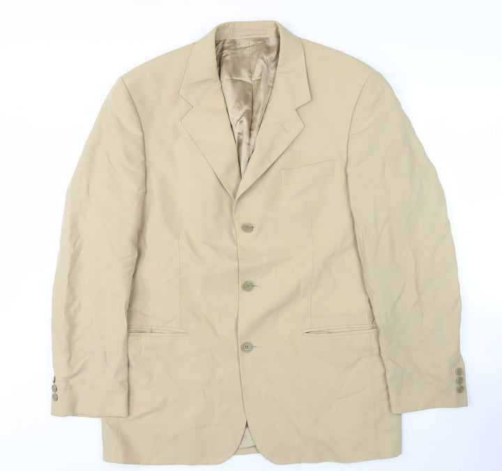 Fraser Mens Beige Blazer 40R Notch Lapel Classic