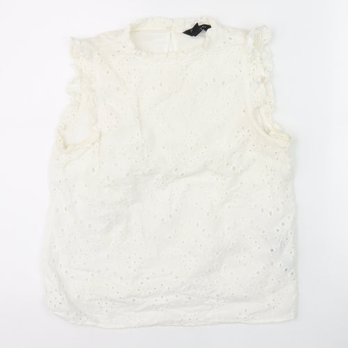 New Look Women's White Sleeveless Embroidered Blouse