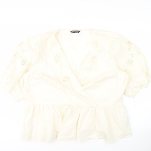 Marks and Spencer Ivory Cotton Wrap Blouse, Size 10