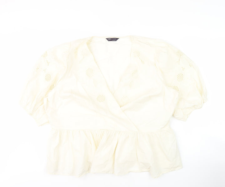 Marks and Spencer Ivory Cotton Wrap Blouse, Size 10
