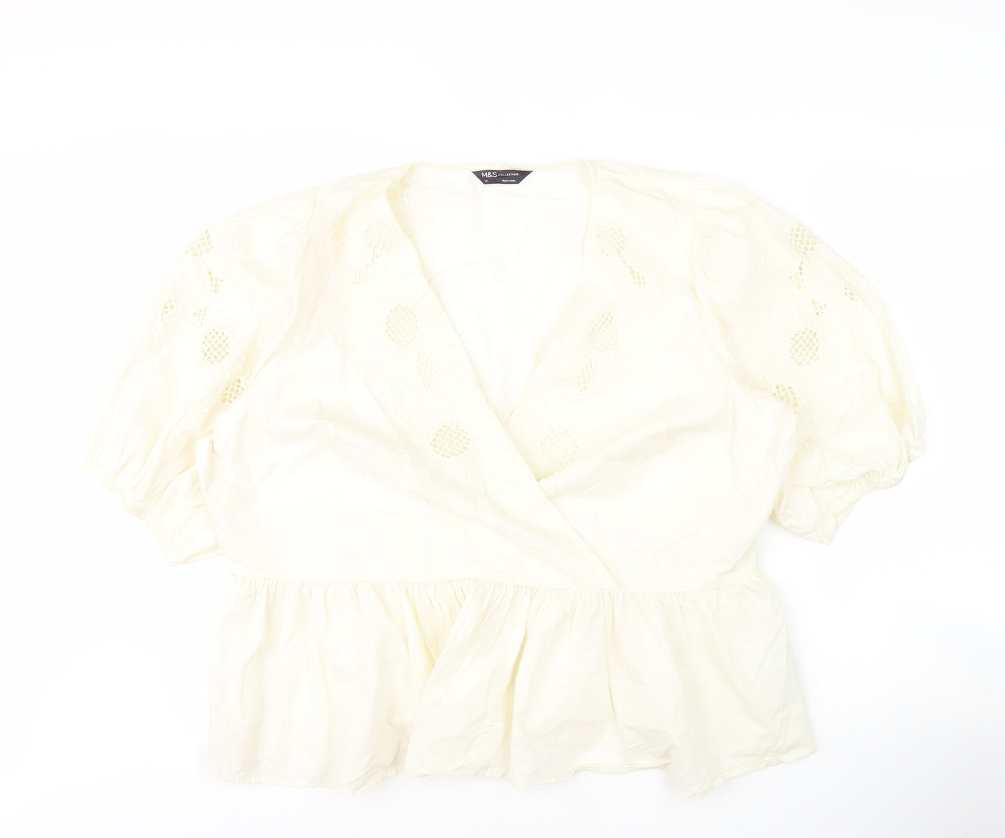 Marks and Spencer Ivory Cotton Wrap Blouse, Size 10