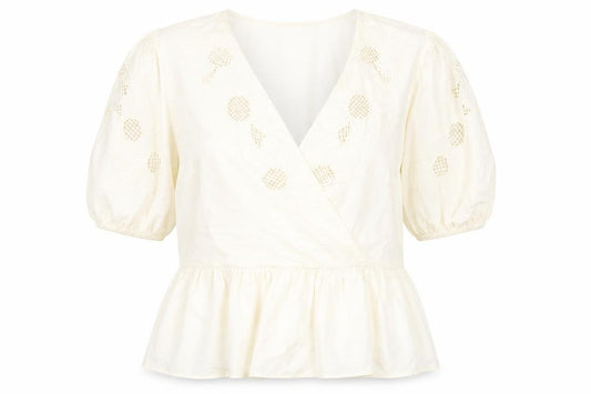 Front view of Marks & Spencer Ivory Cotton Wrap Blouse, size 10