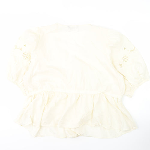 Marks and Spencer Ivory Cotton Wrap Blouse, Size 10