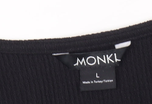 Monki Women's Black Wrap Blouse, L, Bow Accent