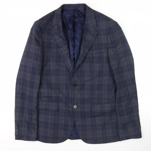 River Island Men's Blue Check Blazer 40R Regular Fit
