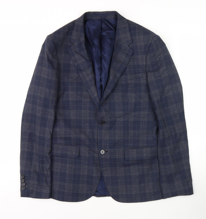 River Island Men's Blue Check Blazer 40R Regular Fit