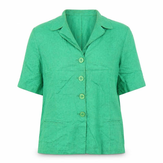 Front view of Modiamo Women's Green Button-Up Shirt, size 14