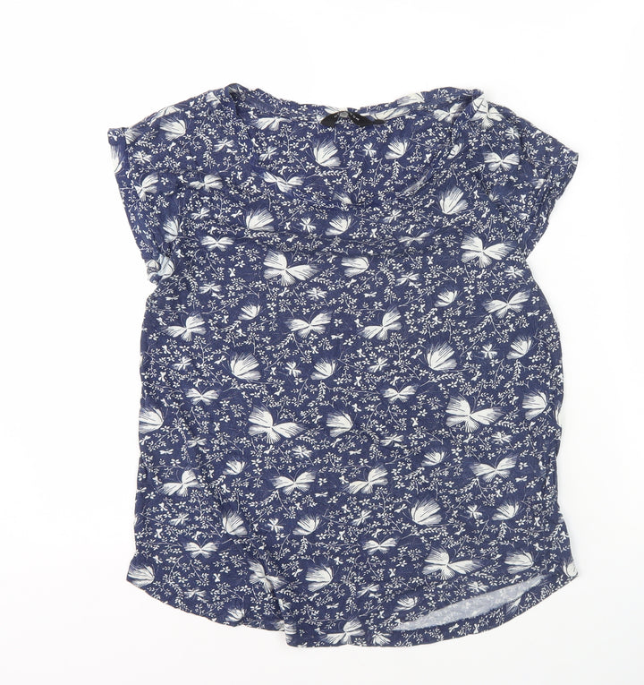 New Look Women's Blue Butterfly Print Top Size 10