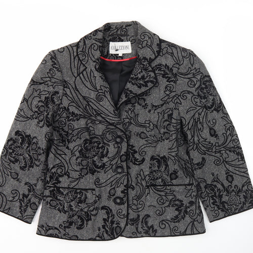 Collezioni Women Grey Floral Blazer Size 10