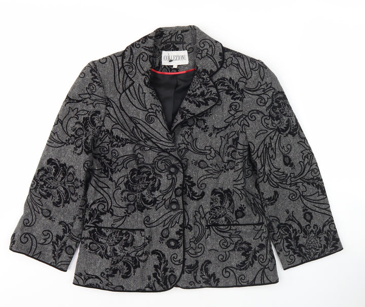 Collezioni Women Grey Floral Blazer Size 10