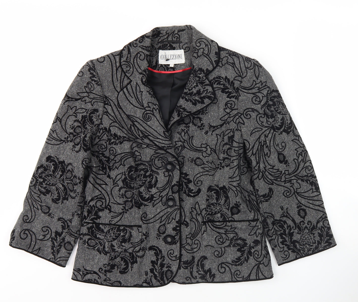 Collezioni Women Grey Floral Blazer Size 10