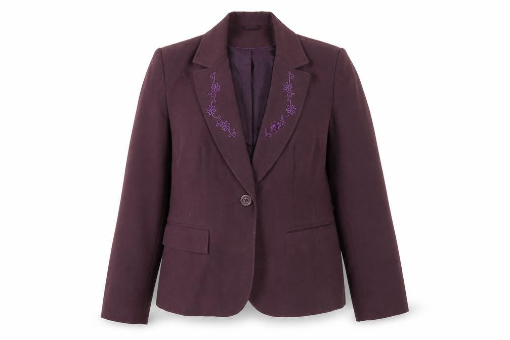 Front view of Berkert Women's Purple Blazer -, size 16, Notch Lapel