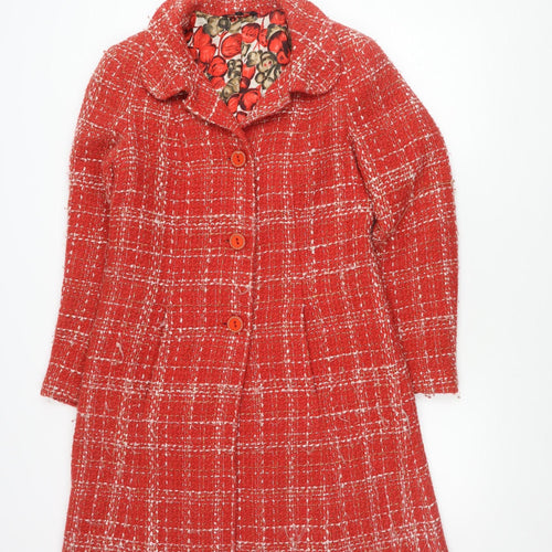Tara Jarmon Women's Red Buttoned Tweed Coat Size 14