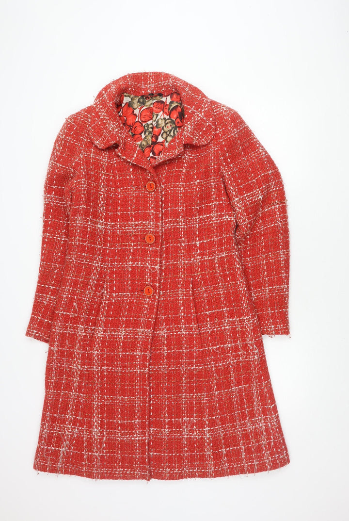 Tara Jarmon Women's Red Buttoned Tweed Coat Size 14