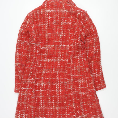 Tara Jarmon Women's Red Buttoned Tweed Coat Size 14