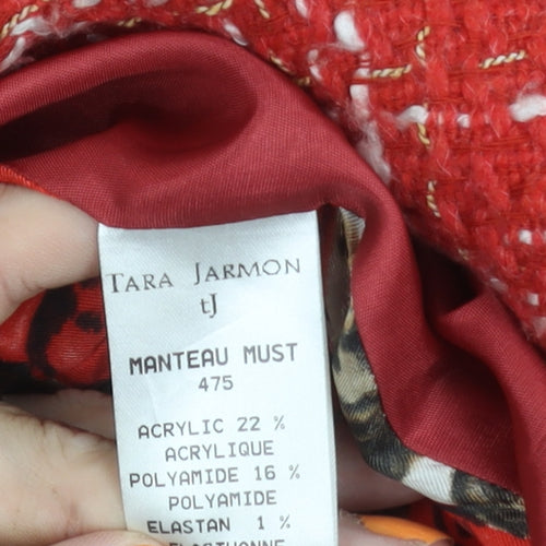 Tara Jarmon Women's Red Buttoned Tweed Coat Size 14
