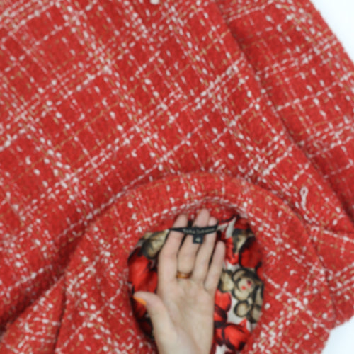 Tara Jarmon Women's Red Buttoned Tweed Coat Size 14