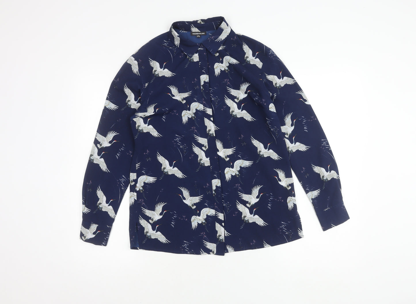 Warehouse Women Blue Button-Up Shirt UK 8