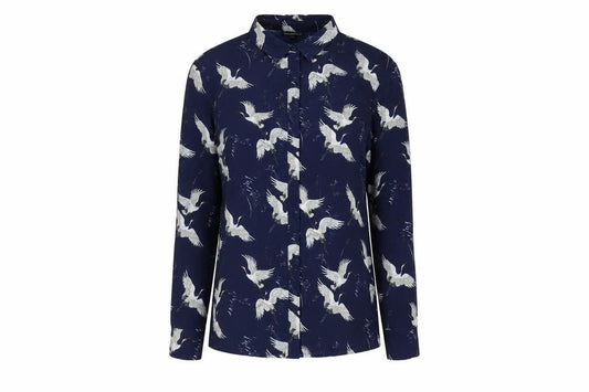Front view of Warehouse Women Blue Button-Up Shirt UK 8
