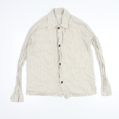 Zara Beige Striped Button-Up Shirt Women's Size S