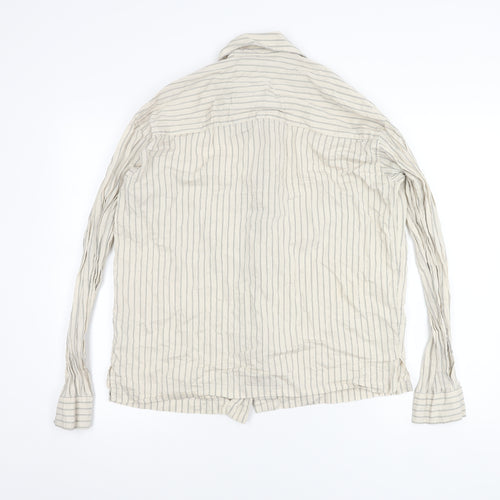 Zara Beige Striped Button-Up Shirt Women's Size S