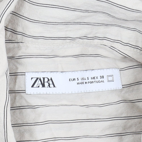 Zara Beige Striped Button-Up Shirt Women's Size S