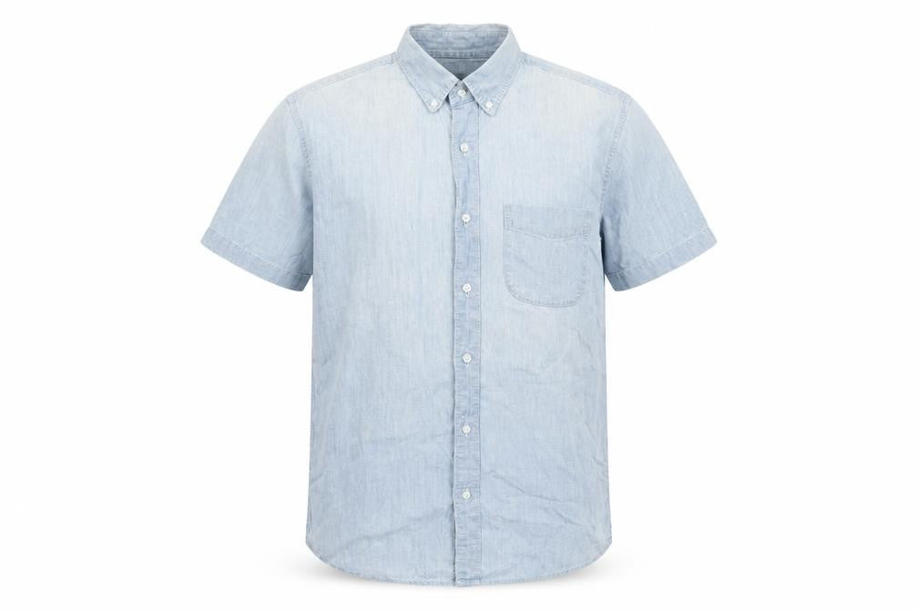 Front view of J.CREW/JEANS Men's Slim Blue Short Sleeve Shirt
