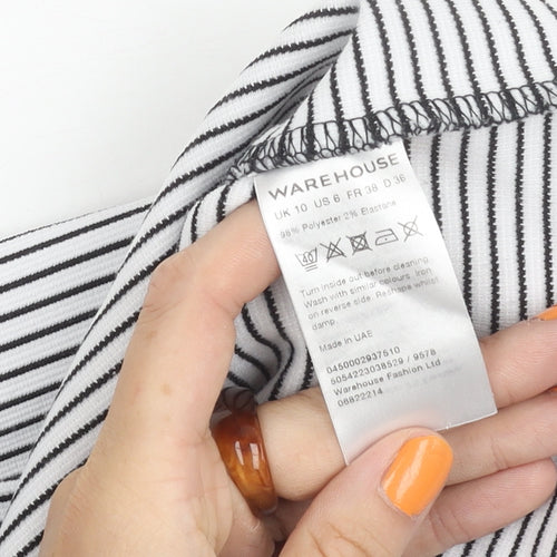 Warehouse Women’s Striped T-Shirt, Black/White, Size 10