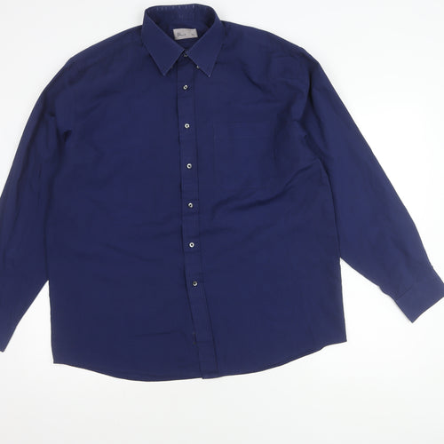 BHS Men's Blue Long Sleeve Button-Up Shirt 16