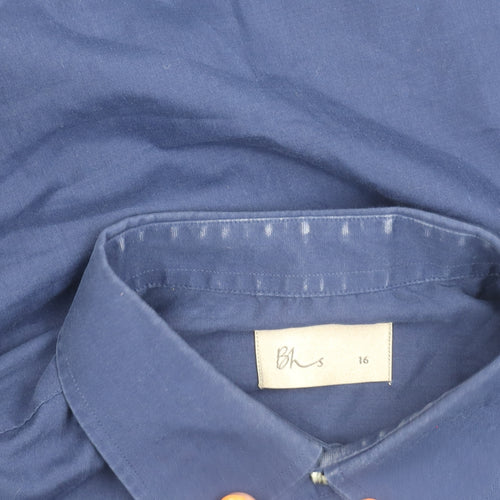BHS Men's Blue Long Sleeve Button-Up Shirt 16