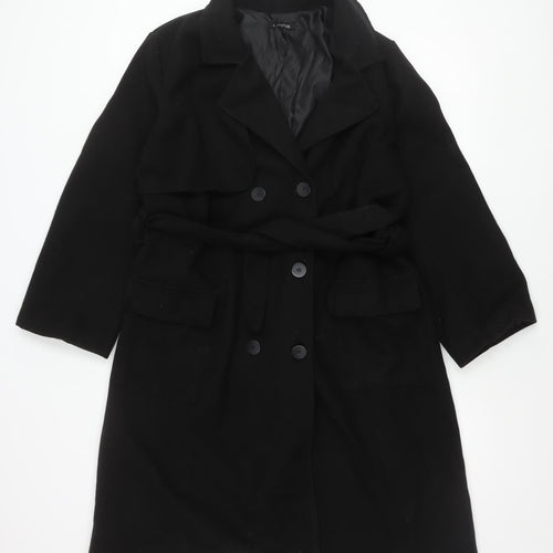 Boohoo Women's Black Overcoat Size 14 Belted