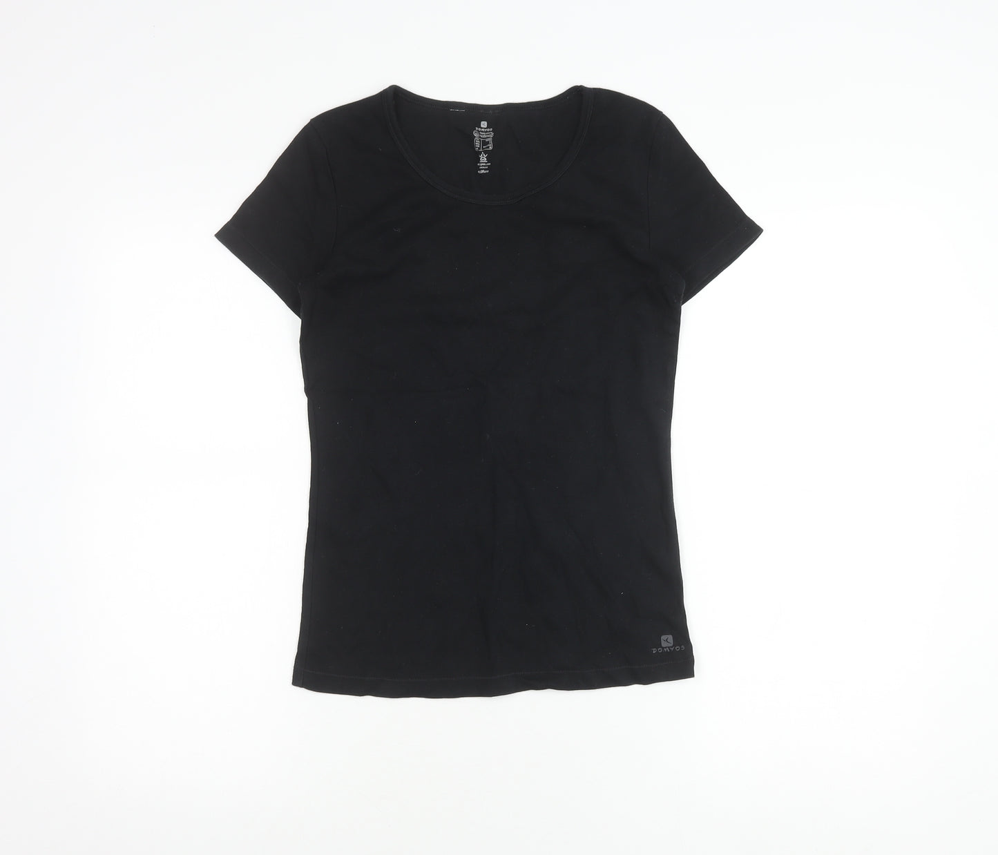 Domyos Women's Black Cotton T-Shirt, Short Sleeve, M