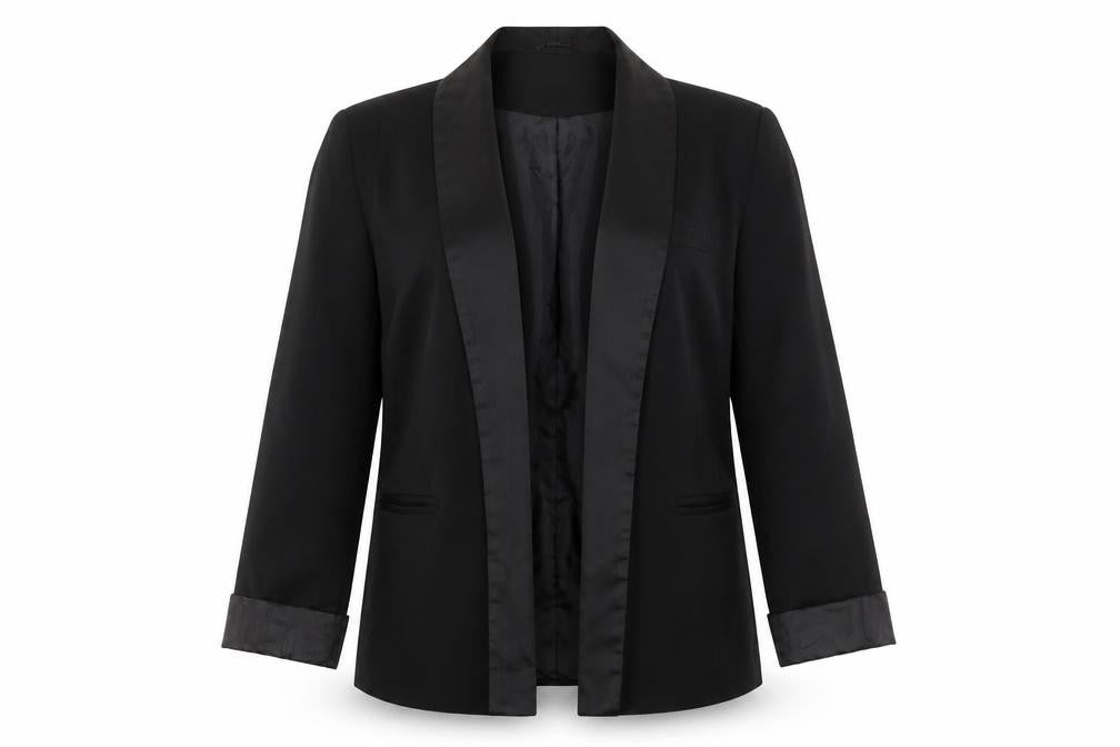 Front view of Miss Selfridge Women's Black Blazer, size 10, - Lined, Shawl Lapel
