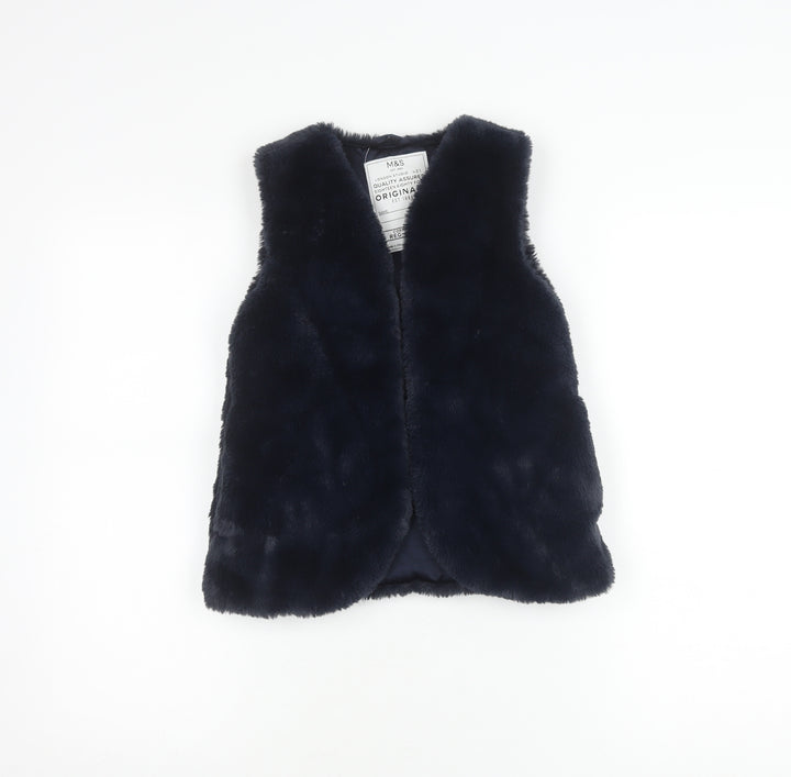 Marks and Spencer Girls Navy Faux Fur Waistcoat 8-9 Years
