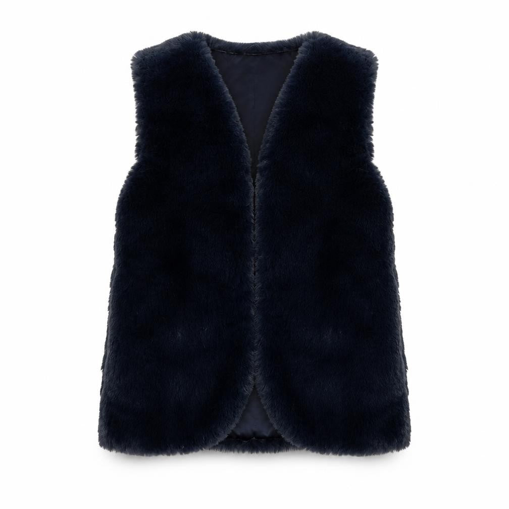 Marks and Spencer Girls Navy Faux Fur Waistcoat 8-9 Years