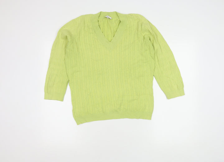 CC Women's Green Cable-Knit L Pullover Jumper