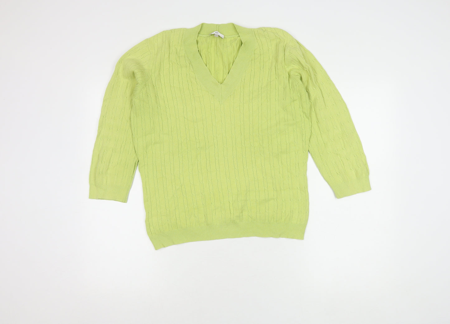 CC Women's Green Cable-Knit L Pullover Jumper