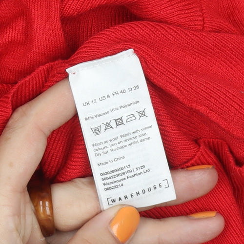 Warehouse Women's Red Round Neck Jumper Size 12
