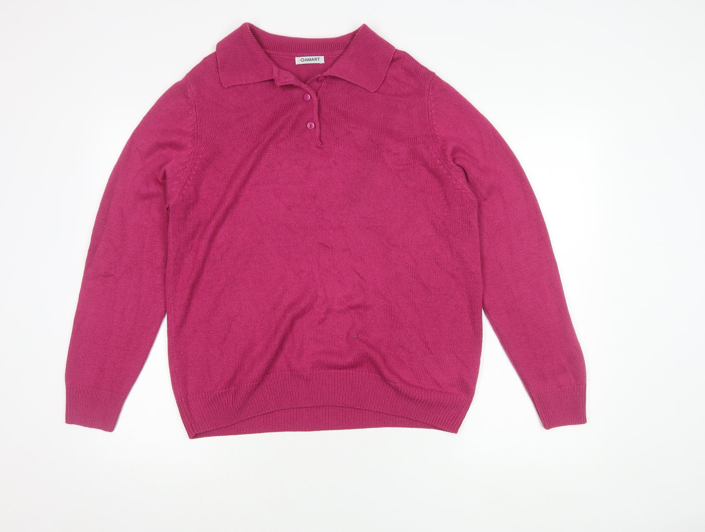 Damart Women's Pink Wool Polo Shirt, Size 14