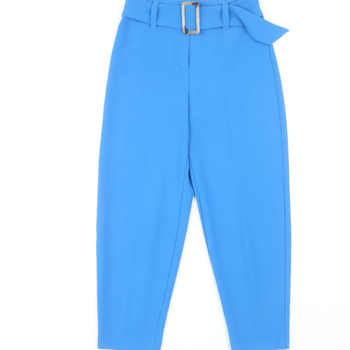 Topshop Blue Belted Tapered Trousers, Size 6