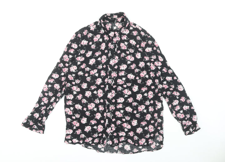 H&M Women Black Floral Button-Up Shirt