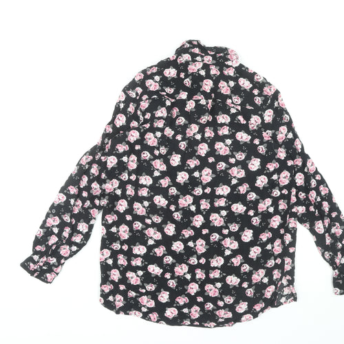 H&M Women Black Floral Button-Up Shirt