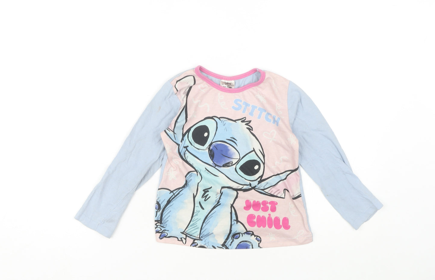 Disney Girls Stitch T-Shirt 5-6 Years Pink Blue Pullover