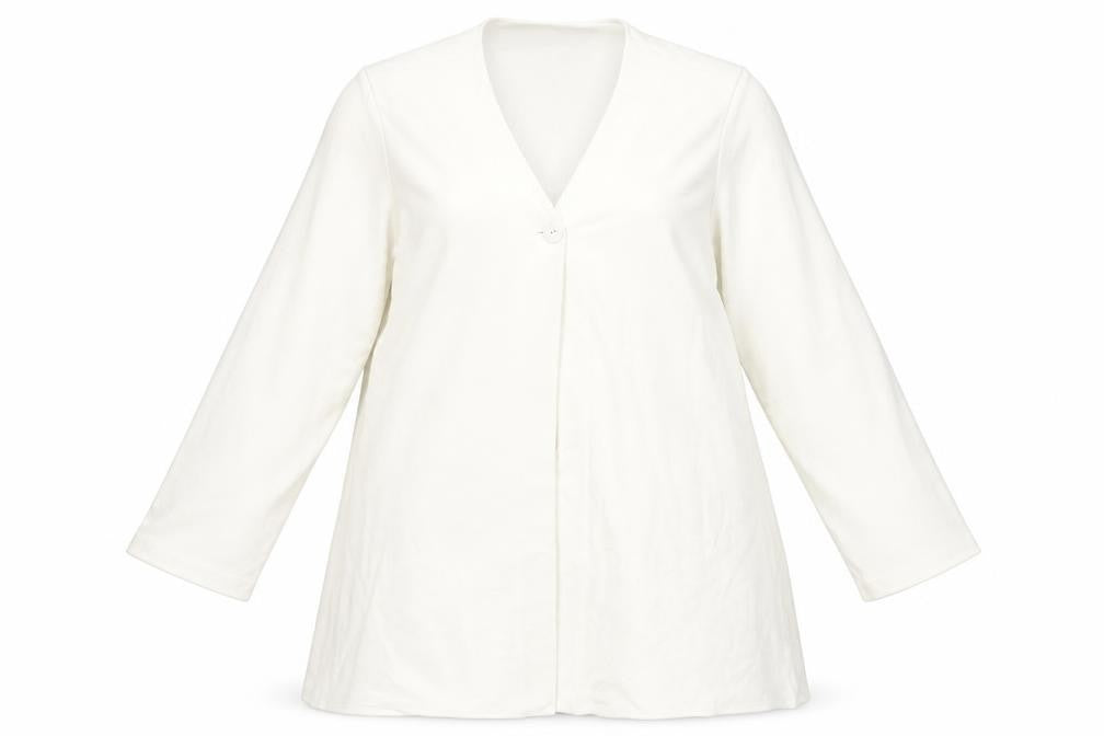 Front view of Julieann Heath Women's Ivory Long Coat