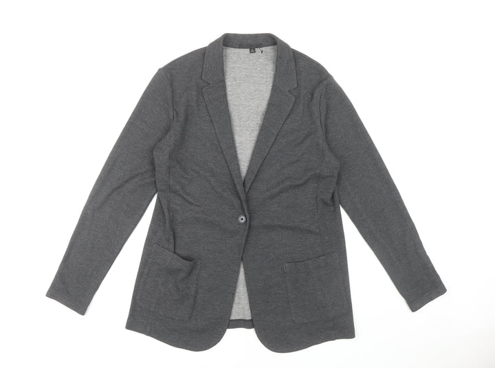 Uniqlo Women's Grey Blazer M Casual Knit Acrylic Viscose
