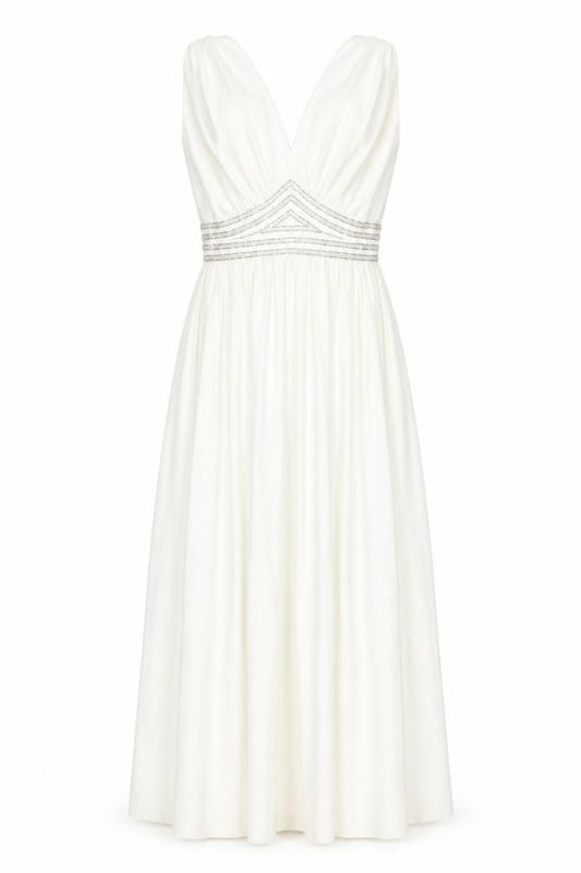 Front view of Trina Lewis Women’s Ivory A-Line Midi Dress