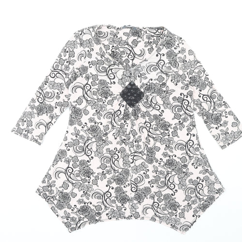 W Women's Black Floral 3/4 Sleeve Top Size 14