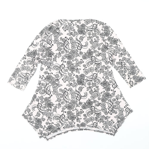 W Women's Black Floral 3/4 Sleeve Top Size 14