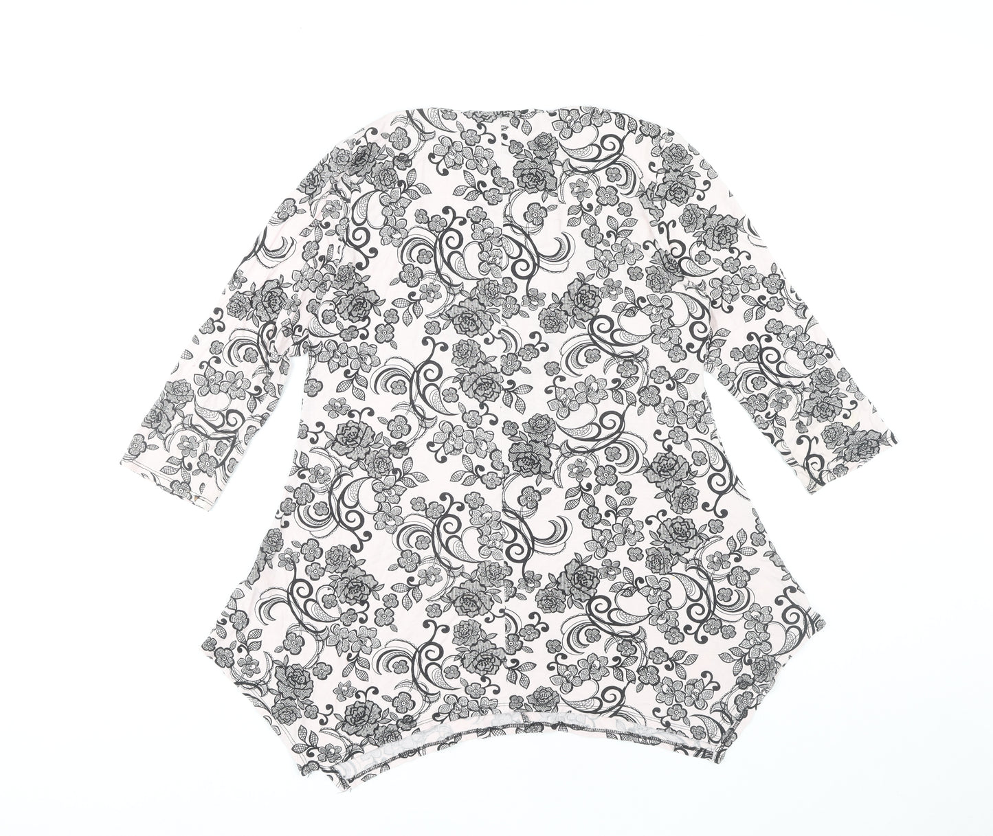 W Women's Black Floral 3/4 Sleeve Top Size 14