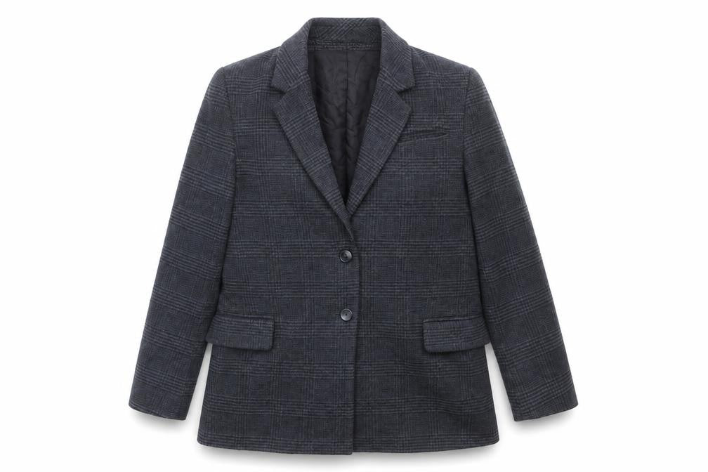 Front view of Modetrotter Women's Black Check Blazer, size 12